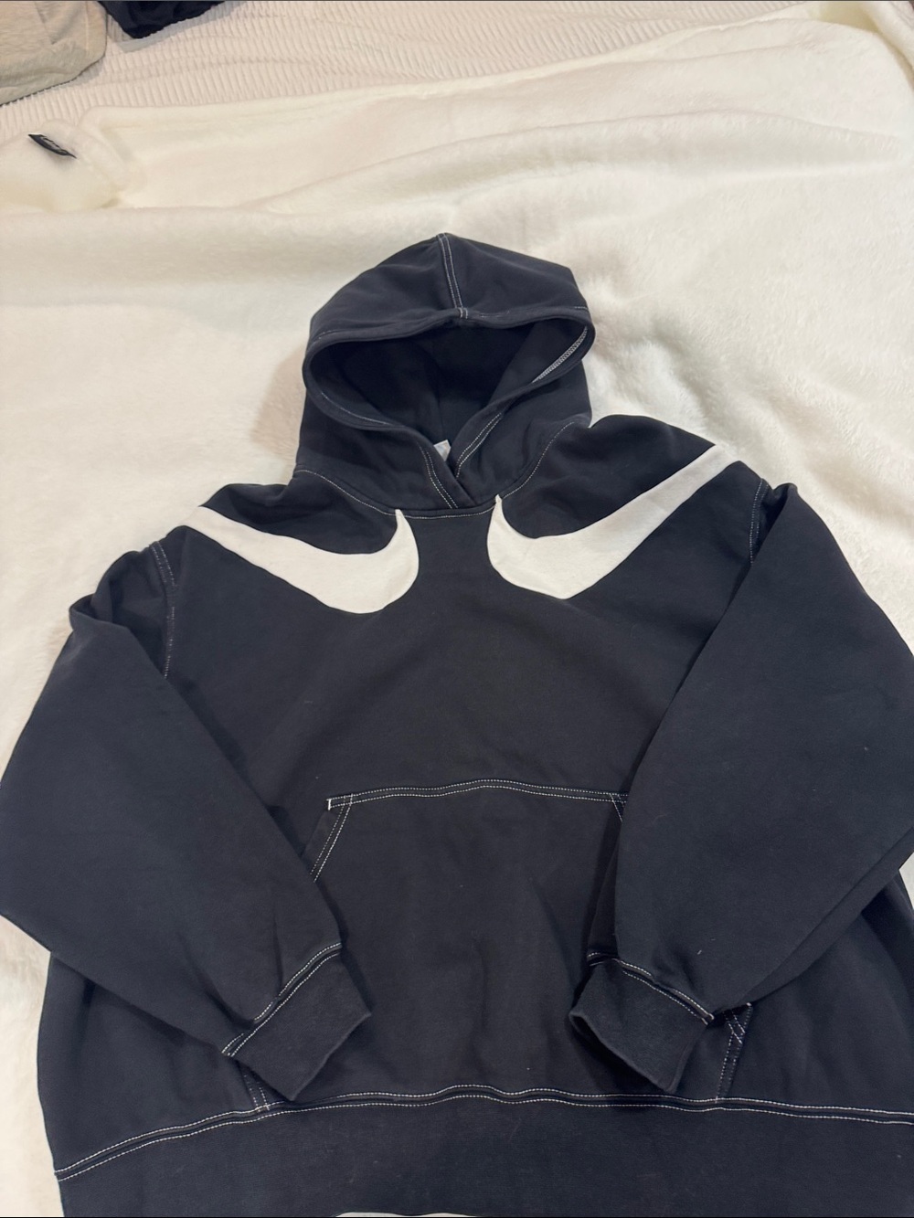 Nike Black Crewneck Hoodie with White Swoosh Detailing